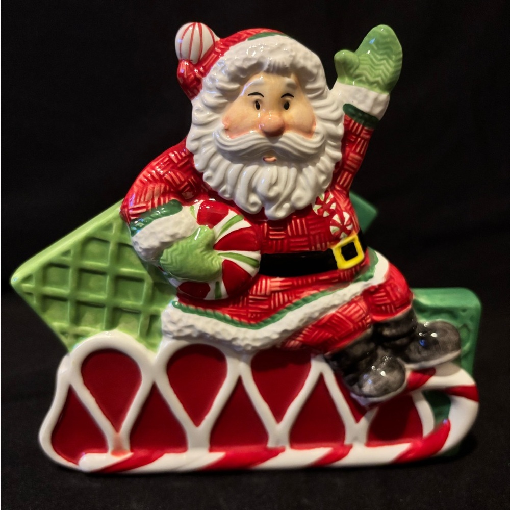 Festive Peppermint Santa Ceramic Napkin Holder by Fitz & Floyd